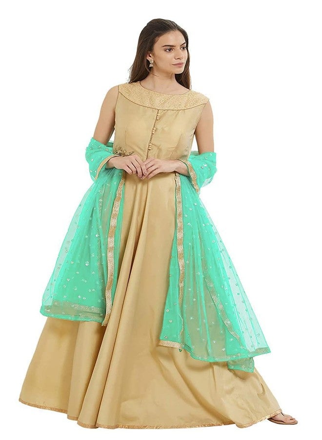 themilestocks TMS Woman's Embellished Net Dupatta Scarf Shawl Wrap Soft Indian Bridal Wedding (Light Seagreen) - Image 2